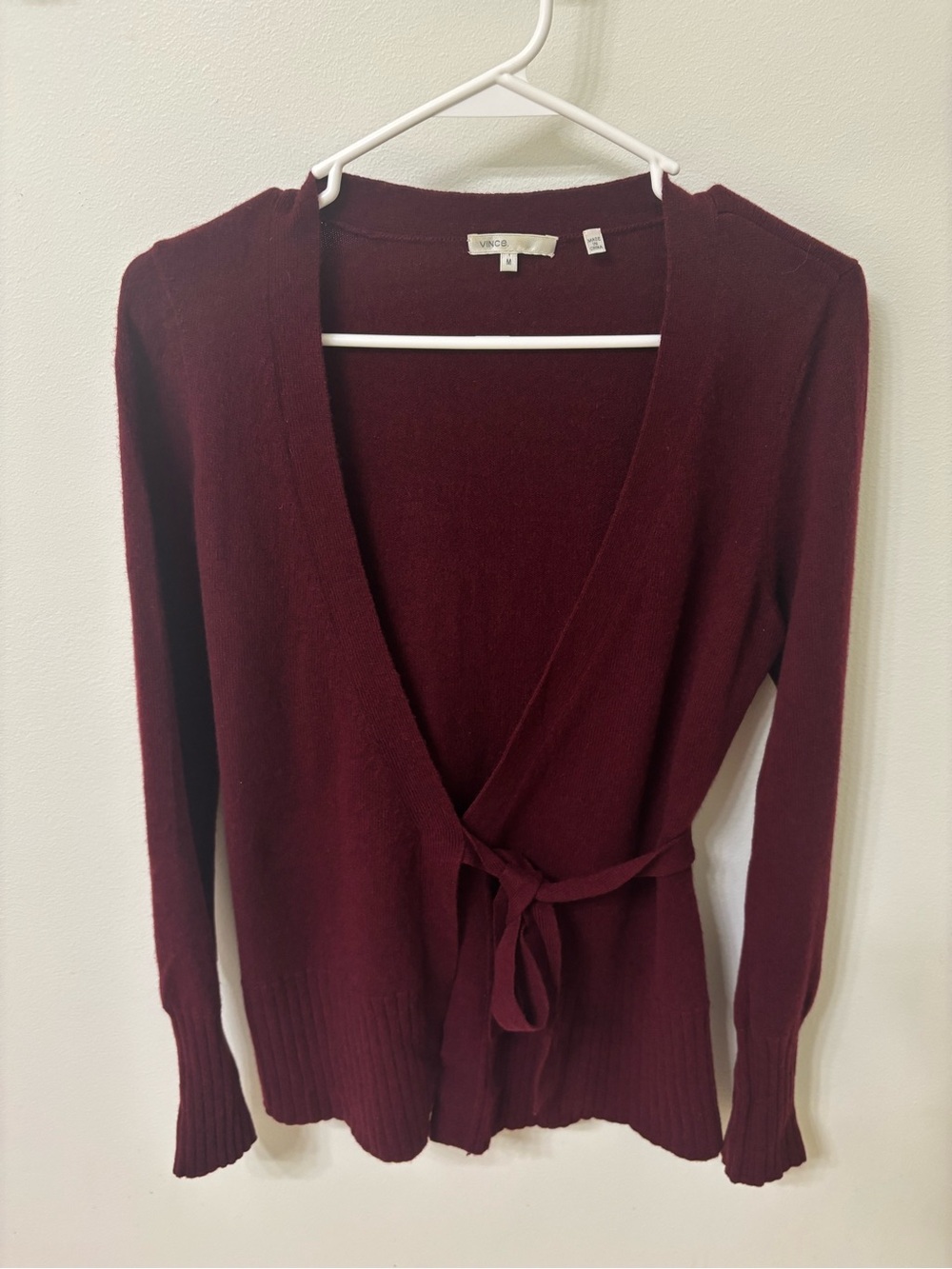 Vince 100% Cashmere Wrap Cardigan Burgundy M